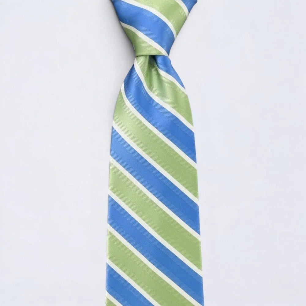 Nautica Necktie Adult Blue Green White Striped 100% Silk Repp Tie NEW